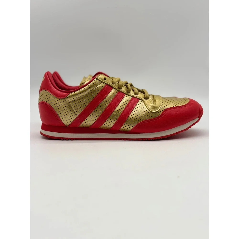 Adidas Metallic Gold Red Perforated Leather Low Top Sneakers Mens 11 SHW 675001